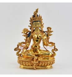 Hand Made Copper Alloy with Gold Gilded Green Tara / Drolma Statue