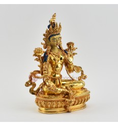Hand Made Copper Alloy with Gold Gilded Green Tara / Drolma Statue