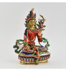 Hand Painted 24 Karat Gold Gilded 9" Red Tara Statue