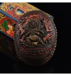 Hand Carved Tibetan Buddhism Traditional 7" Black Mahakala Carved Resin Kapala