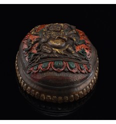 Hand Carved Tibetan Buddhism Traditional 7" Black Mahakala Carved Resin Kapala