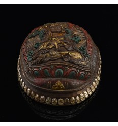 Hand Carved Tibetan Buddhism Traditional 7" Namtose Vaisravana - Lion Dzambhala Carved Resin Kapala