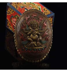 Hand Carved Tibetan Buddhism Traditional 7" Panjarnata Mahakala Carved Resin Kapala