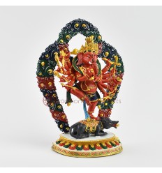 Hand Painted Lost Wax Method, Copper Alloy 7" 12 Armed Ganesha Statue