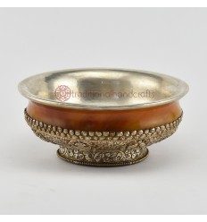 Hand Made Yellow Resin and Silver 6.5" Tibetan Bowl Phuru Offering Bowl