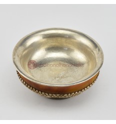 Hand Made Yellow Resin and Silver 6.5" Tibetan Bowl Phuru Offering Bowl