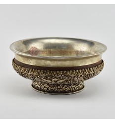 Hand Made Silver and Wood 9" Tibetan Bowl Phuru Offering Bowl