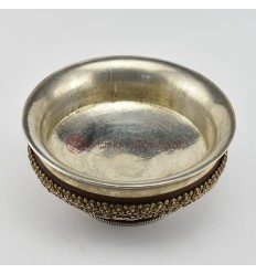 Hand Made Silver and Wood 9" Tibetan Bowl Phuru Offering Bowl