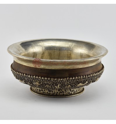 Hand Made  Silver and Wood 9.5" Tibetan Bowl Phuru Offering Bowl