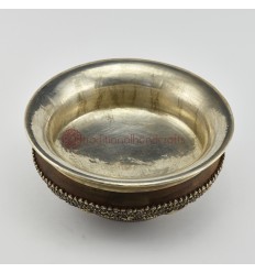 Hand Made  Silver and Wood 9.5" Tibetan Bowl Phuru Offering Bowl