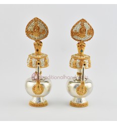 Hand Carved Fine Quality Gold and Silver Plated 9" Bhutanese Style Bhumpa Set