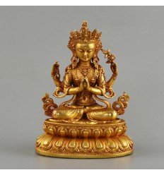 Gold Plated Copper Alloy with Antique Finish 4.25" Chenrezig Statue