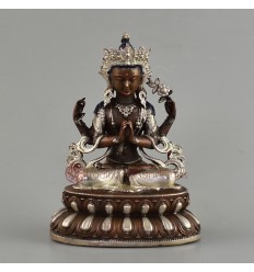 Gold Plated Copper Alloy Silver Plated in Oxidation Finish  4" Chenrezig Statue