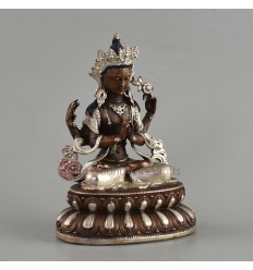 Gold Plated Copper Alloy Silver Plated in Oxidation Finish  4" Chenrezig Statue