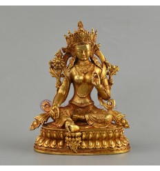  Gold Plated Copper Alloy with Antique Finish 4" Green Tara / Dholma Statue