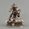 Copper Alloy Silver Plated in Oxidation Finish 4" Green Tara / Dholma Statue