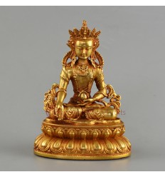 Gold Plated  Copper Alloy with Gold Plated in Antique Finish  4.25" Kshitigarbha Statue