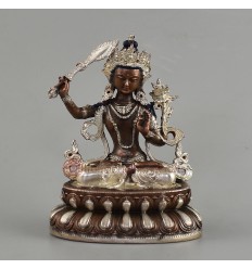 Copper Alloy Silver Plated in Oxidation Finish 4" ManjushriStatue