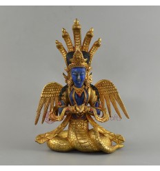 Hand Carved  Gold Plated Copper Alloy and Lapis 9.5" Nag Kanya Statue
