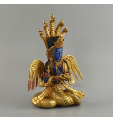 Hand Carved  Gold Plated Copper Alloy and Lapis 9.5" Nag Kanya Statue