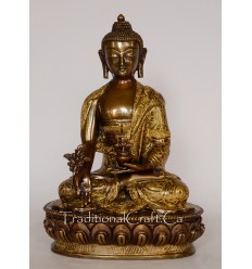 8.25" Medicine/Menla Buddha Oxidized Copper Alloy Gold Plated Statue from Patan, Nepal