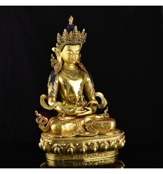 Hand Carved 24 Karat Gold Gilded Hand Painted Face Tibetan 19.5" Aparmita Copper Ritual Statue