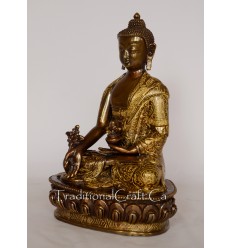 8.25" Medicine/Menla Buddha Oxidized Copper Alloy Gold Plated Statue from Patan, Nepal