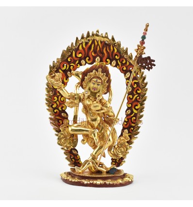 Hand Made Copper Alloy with 24 Karat Gold Gilded 8" Vajravarahi Dakini Statue
