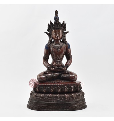 Hand Made Copper Alloy in Oxidation Finish 13.75" Aparmita / Amitayus / Tsepame Statue