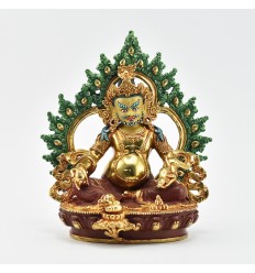 Hand Carved Gold Face Painted 8.25" Yellow Jambhala Copper Partly Gold Gilded Statue