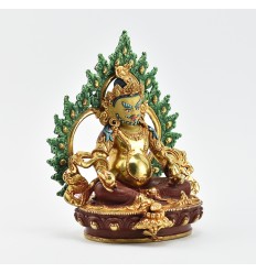 Hand Carved Gold Face Painted 8.25" Yellow Jambhala Copper Partly Gold Gilded Statue