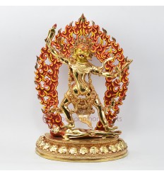 Hand Made Copper Alloy Gold Gilded and Hand Painted Face 13.5" Ekajati Statue