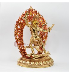 Hand Made Copper Alloy Gold Gilded and Hand Painted Face 13.5" Ekajati Statue
