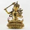 Tibetan Buddhist Copper Alloy with Gold Gilded, Hand Painted Face 19" Manjushri Statue