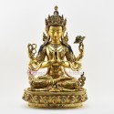 Tibetan Buddhist Copper Alloy with Gold Gilded, Hand Painted Face 19" Chenrezig Statue