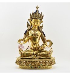Tibetan Buddhist Copper Alloy with Gold Gilded, Hand Painted Face 19" Vajrasattva Statue
