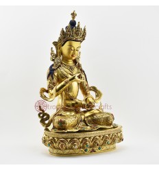 Tibetan Buddhist Copper Alloy with Gold Gilded, Hand Painted Face 19" Vajrasattva Statue