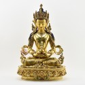 Tibetan Buddhist Copper Alloy with Gold Gilded, Hand Painted Face 19" Aparmita Statue