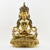 Tibetan Buddhist Copper Alloy with Gold Gilded, Hand Painted Face 19" Aparmita Statue