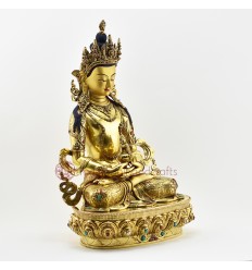 Tibetan Buddhist Copper Alloy with Gold Gilded, Hand Painted Face 19" Aparmita Statue