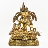 Tibetan Buddhist Copper Alloy with Gold Gilded, Hand Painted Face 15" Green Tara a Statue