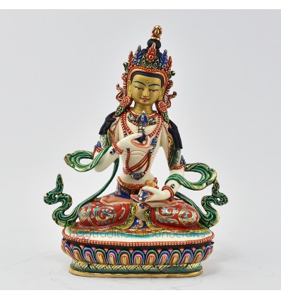 Hand Painted Copper Alloy with 24 Karat Gold Gilded 8.75" Vajrasattva Dorjesempa Statue