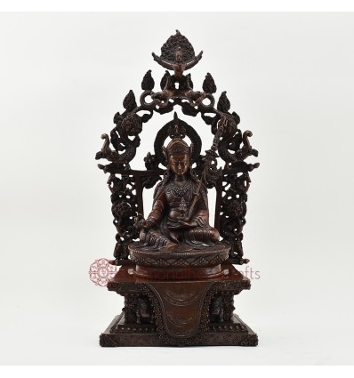 Hand Made Copper Alloy in Oxidation Finish 17.25" Guru Padmasambhava on Throne Sculpture