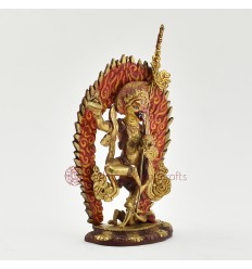 Hand made Copper Alloy with Gold Plated and Hand Painted Face 7.25" Dakini Simhamukha Statue