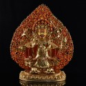 Hand Made Copper Alloy 24 Karat Gold Gilded and Hand Painted Face 19" White Mahakala Statue