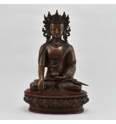 Hand Made Copper Alloy in Oxidation Finish 13.25" Crowned Sakyamuni Buddha Statue