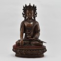 Hand Made Copper Alloy in Oxidation Finish 13.25" Crowned Sakyamuni Buddha Statue