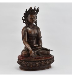 Hand Made Copper Alloy in Oxidation Finish 13.25" Crowned Sakyamuni Buddha Statue