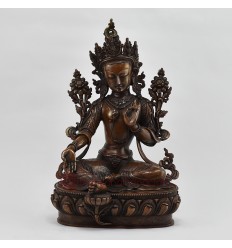 Hand Made Copper Alloy in Oxidation Finish 13" Green Tara / Dholma Statue