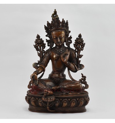 Hand Made Copper Alloy in Oxidation Finish 13" Green Tara / Dholma Statue